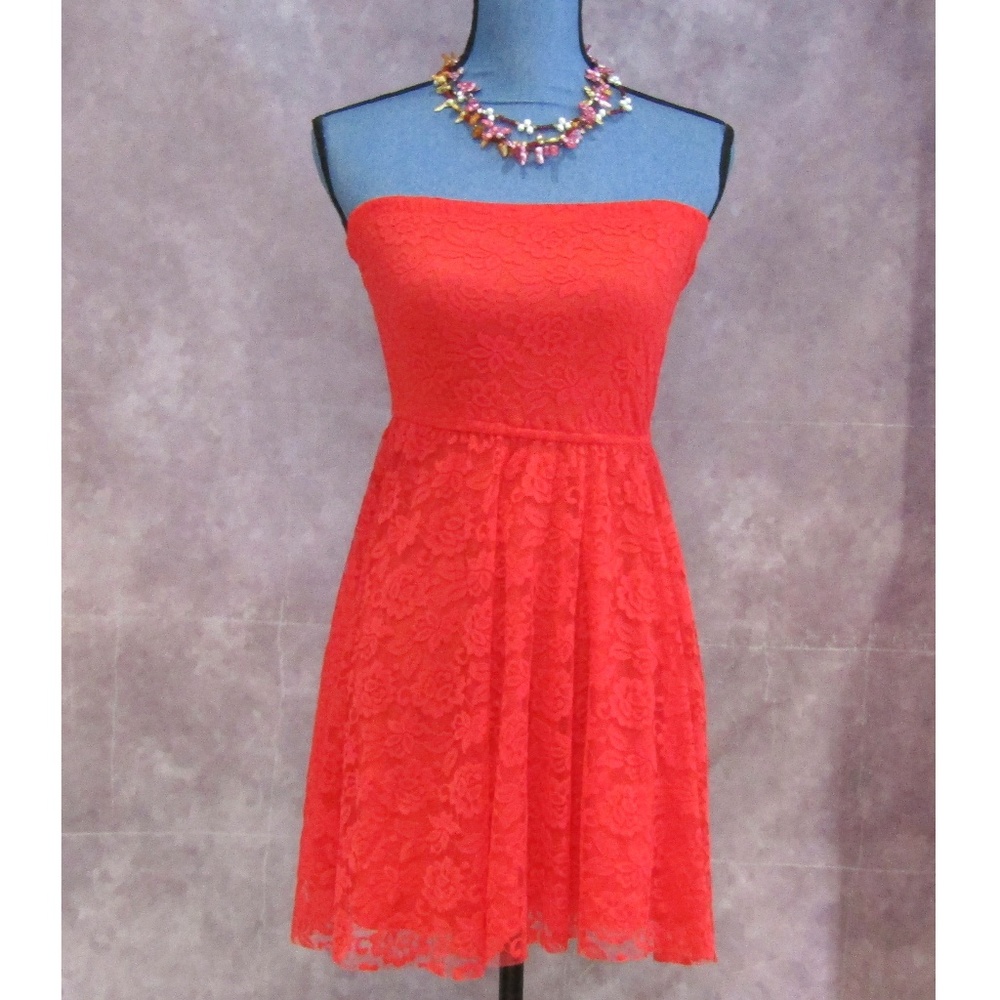 NEW Hollister Red Lace Strapless Dress Size S